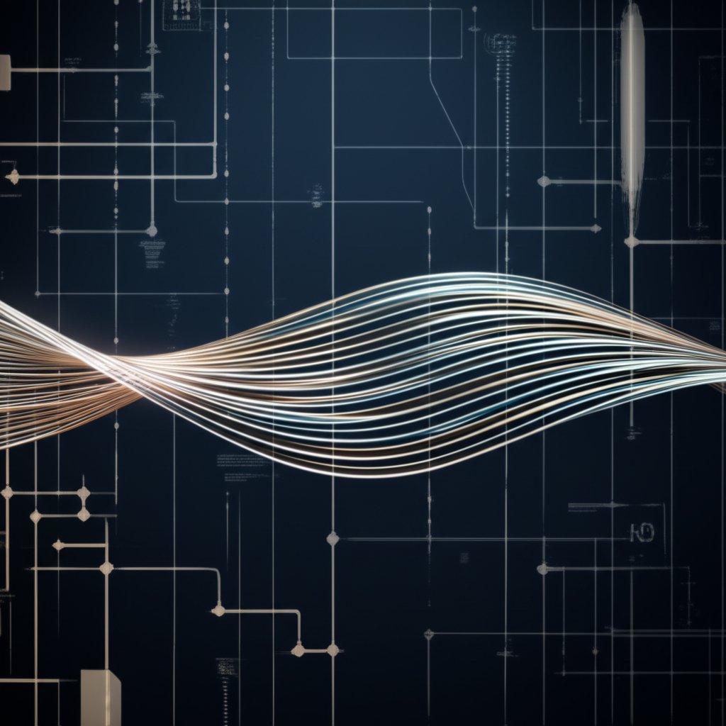 conceptual art of a silk thread intertwining with a branding blueprint symbolizing the oem process