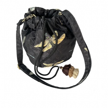 Embroidered dragonfly bucket satchel