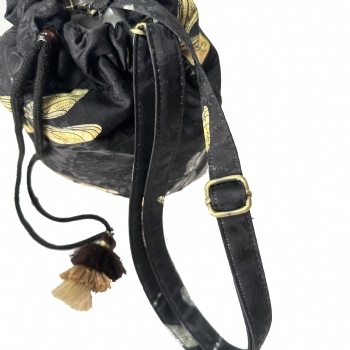 Embroidered dragonfly bucket satchel