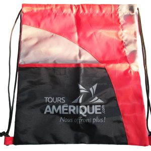 Red black grey color-block drawstring backpack with custom logo front view