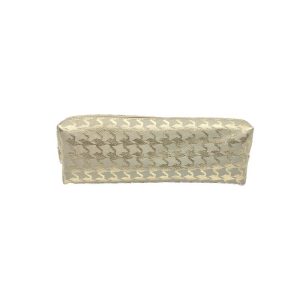 Beige houndstooth woven pencil case front view