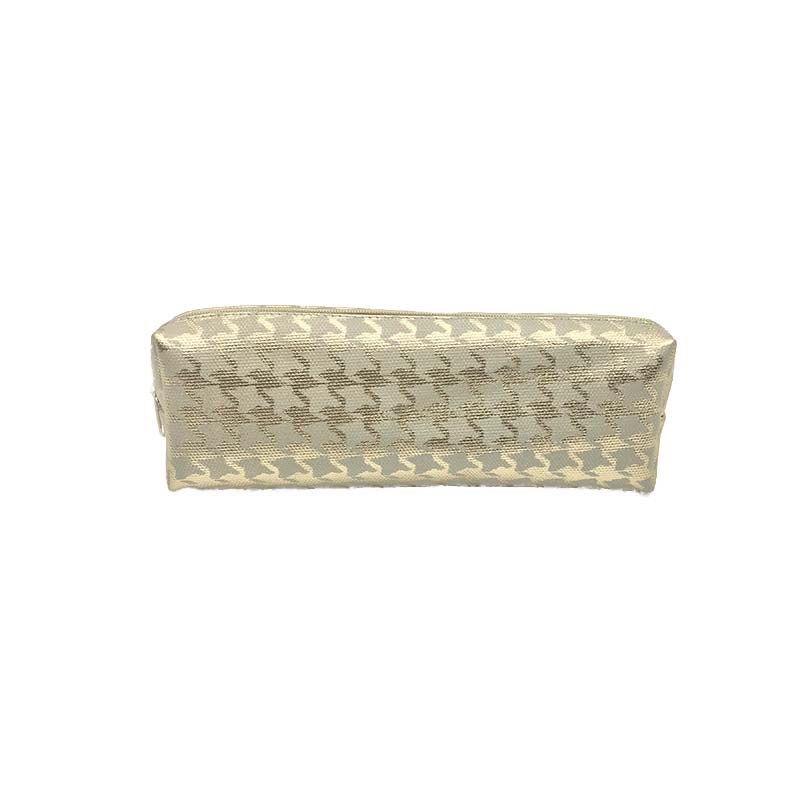 Beige houndstooth woven pencil case front view