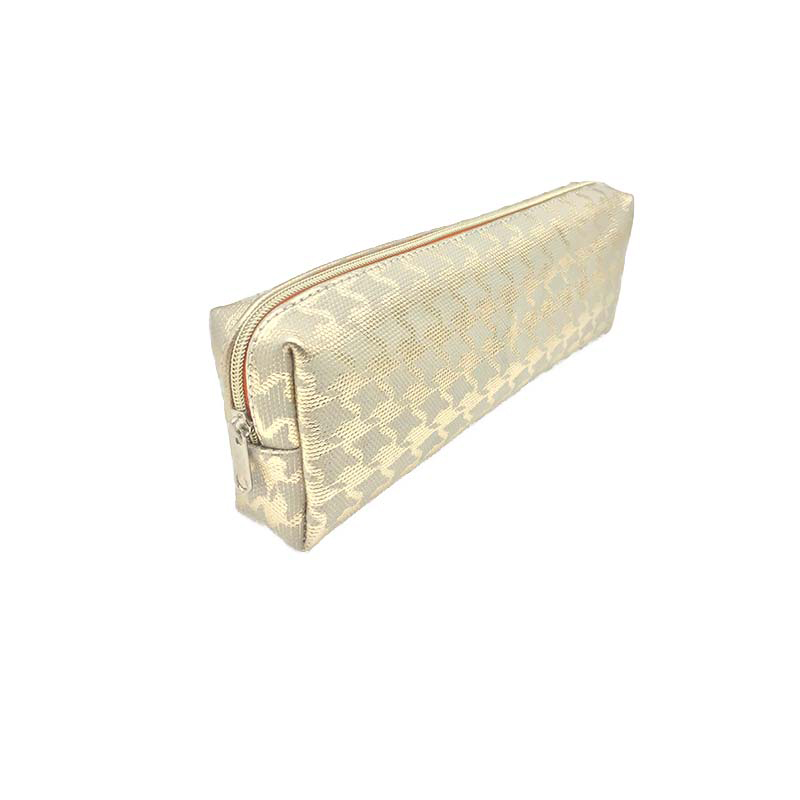Beige jacquard houndstooth pouch with side zipper closure