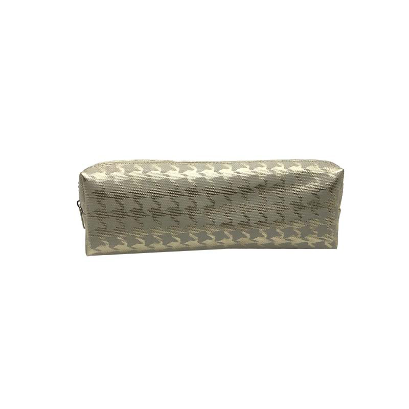Beige houndstooth rectangular storage pouch back view