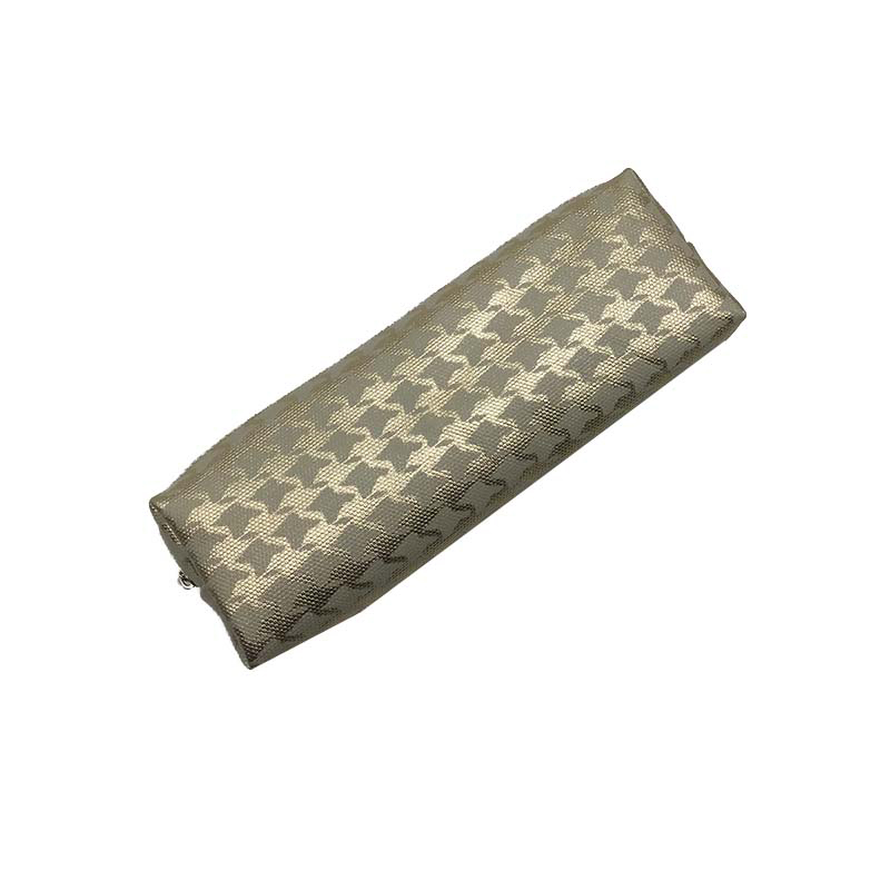 Beige houndstooth pen case angled front view
