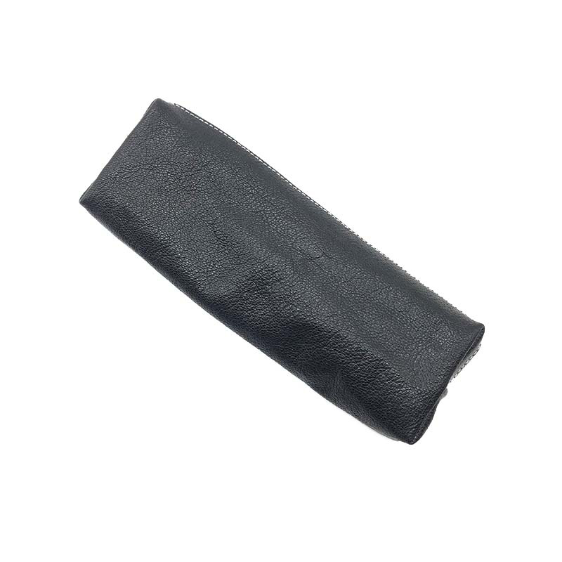 Black grain leather pencil case angled view