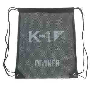 Breathable black mesh cinch bag with solid black top edge and metal grommets
