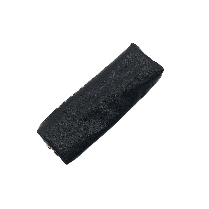 Black pebbled leather storage pouch angled side view