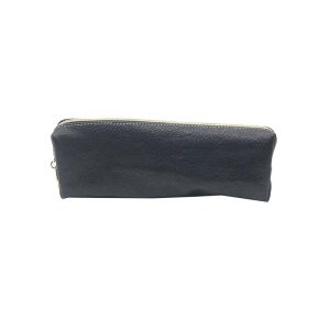 Black pebbled leather rectangular pouch flat front view