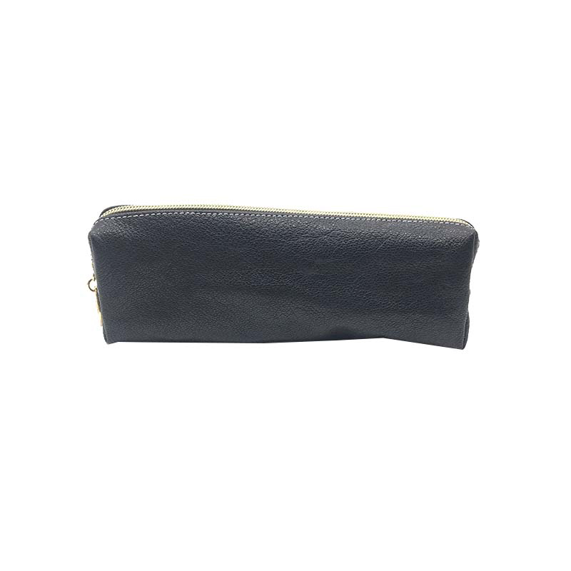 Black pebbled leather rectangular pouch flat front view