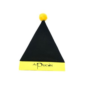 Black and yellow felt party hat with pom-pom front view
