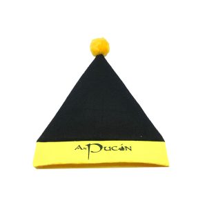 Black and yellow felt party hat front flat view