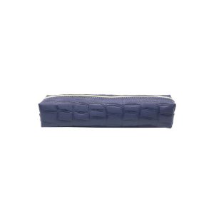 Blue crocodile embossed real leather pouch front view