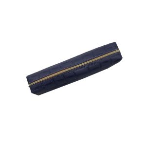 Blue crocodile pattern leather pencil case with metal zipper view