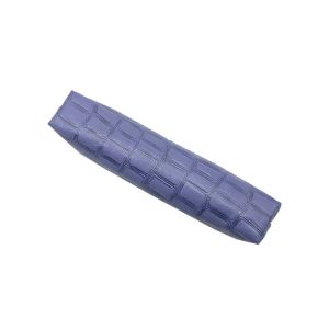 Blue croco leather storage pouch side angle