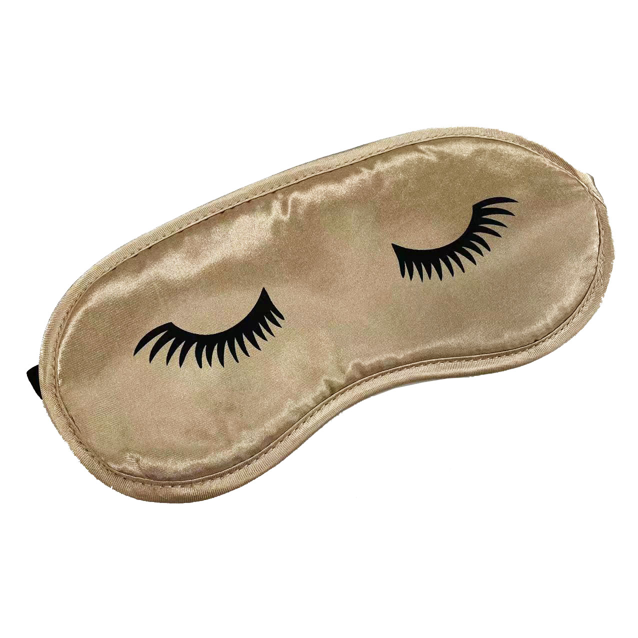 Champagne gold satin sleep mask with closed eyelash pattern