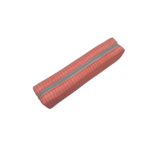 Coral grid pattern pen pouch angled front view