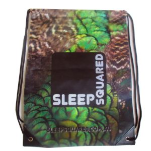 Front view of custom brand logo drawstring bag with nature pattern print