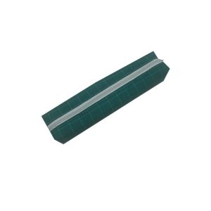 Dark green grid pattern pen pouch angled front view
