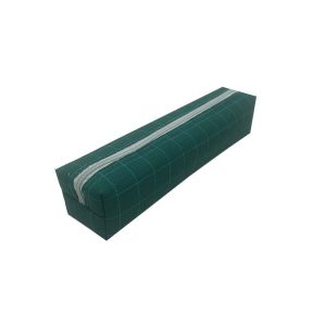 Dark green plaid makeup brush pouch angled view