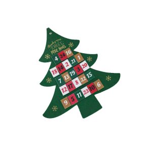 Interactive felt advent calendar tree angled view with 24 Velcro number blocks
