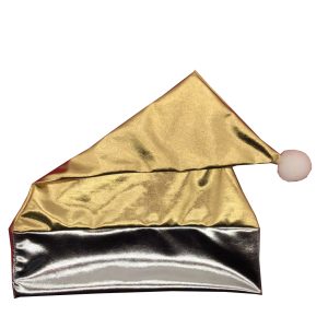 Folded gold metallic PU Santa hat with white pom-pom