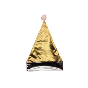 Gold metallic PU Santa hat with silver reflective trim angled view