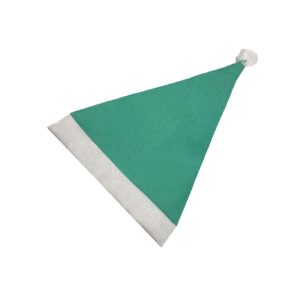 Green felt Santa hat angled side view for holiday promo