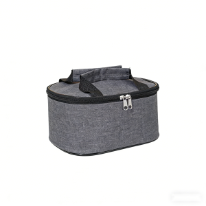 Grey heather oxford fabric lunch bag with dual zippers front view