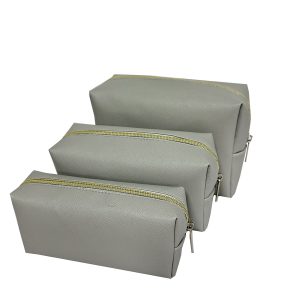 3-piece set of grey toothpick texture PU leather cosmetic bags in S/M/L