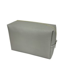 Front view of large grey toothpick PU leather makeup bag