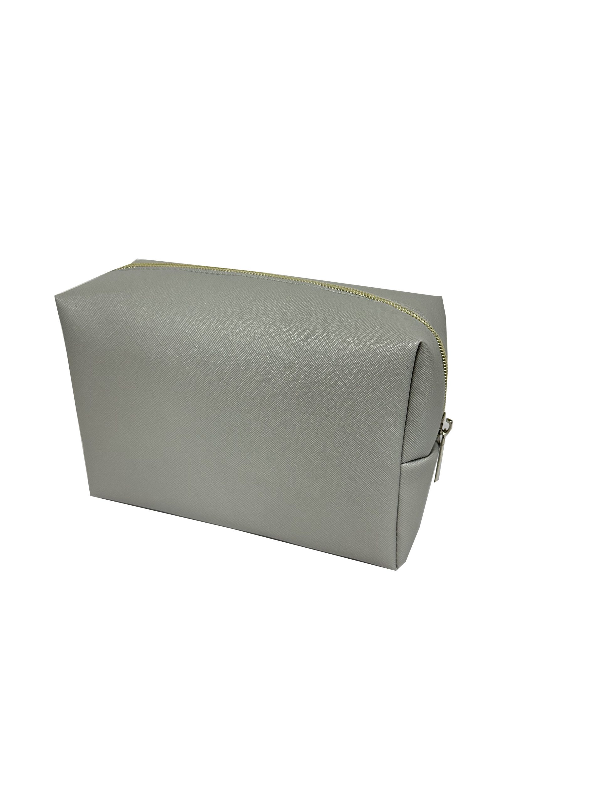 Front view of large grey toothpick PU leather makeup bag