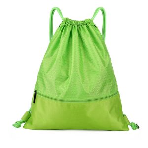 Lime green drawstring sports bag with ripstop fabric