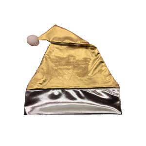 Gold and silver metallic PU party hat folded flat with pom-pom