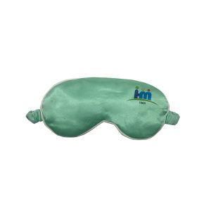 Custom mint satin eye mask with white piping and heat transfer logo