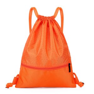 Orange promotional drawstring backpack front view