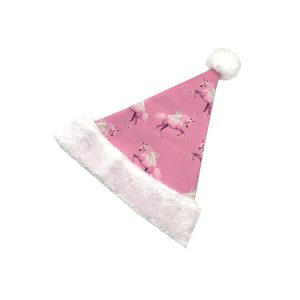 Pink unicorn Christmas hat front view 30x40cm with white pom-pom