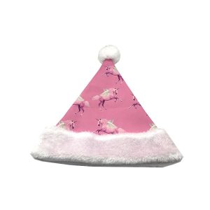 Full-print pink unicorn Santa hat front flat view
