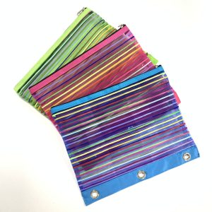 Rainbow mesh 3-ring binder pouch 4 color options with metal grommets