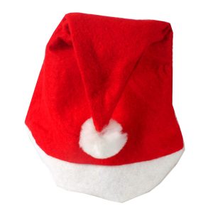 Red nonwoven basic Santa hat folded with white trim and pompom