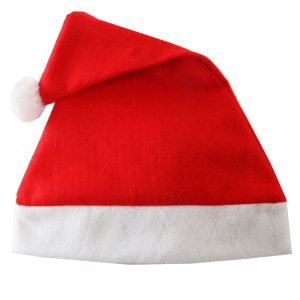 Red nonwoven Santa hat side view with white pom-pom