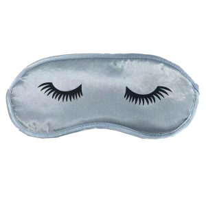 Silver satin sleep mask with eyelash print