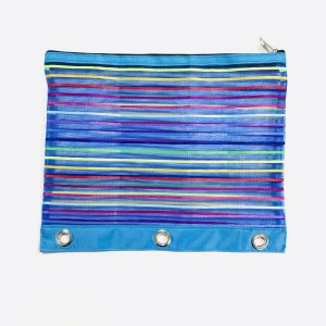 Sky blue mesh A4 zipper pouch with metal grommets for office storage