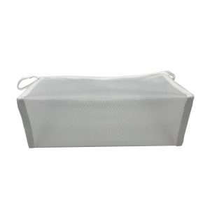 White mesh travel organizer bag back view with smooth edge