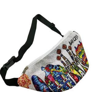 Barcelona mosaic art waist bag with adjustable black strap
