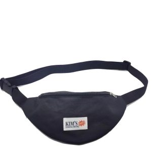 Black half-moon fanny pack front view with adjustable black strap