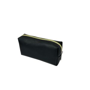 Small black PU leather pencil case with metal zipper closure