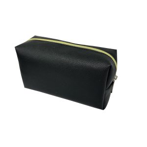 Medium black Saffiano PU leather toiletry pouch angled view