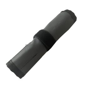 Black tool roll pouch rolled up and securely fastened with Velcro strap
