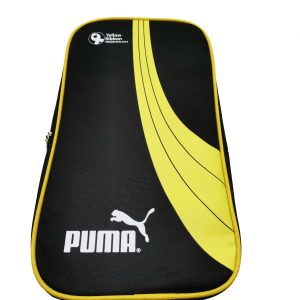Black and yellow sports shoe bag front view with PUMA silk-screen logo
